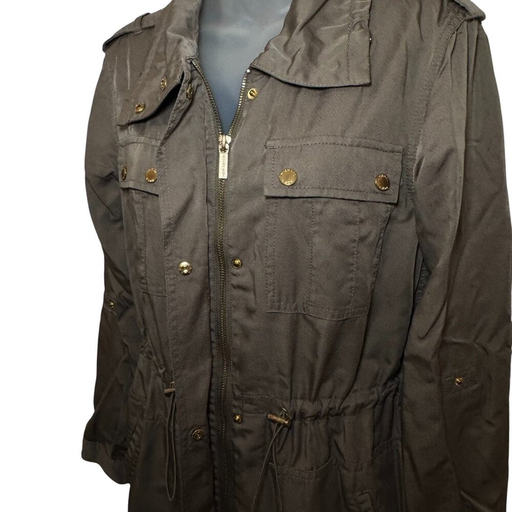 Michael Kors Anorak Coat Jacket Drawstring Waist Khaki Green Gold Hardware XS - Picture 6 of 11
